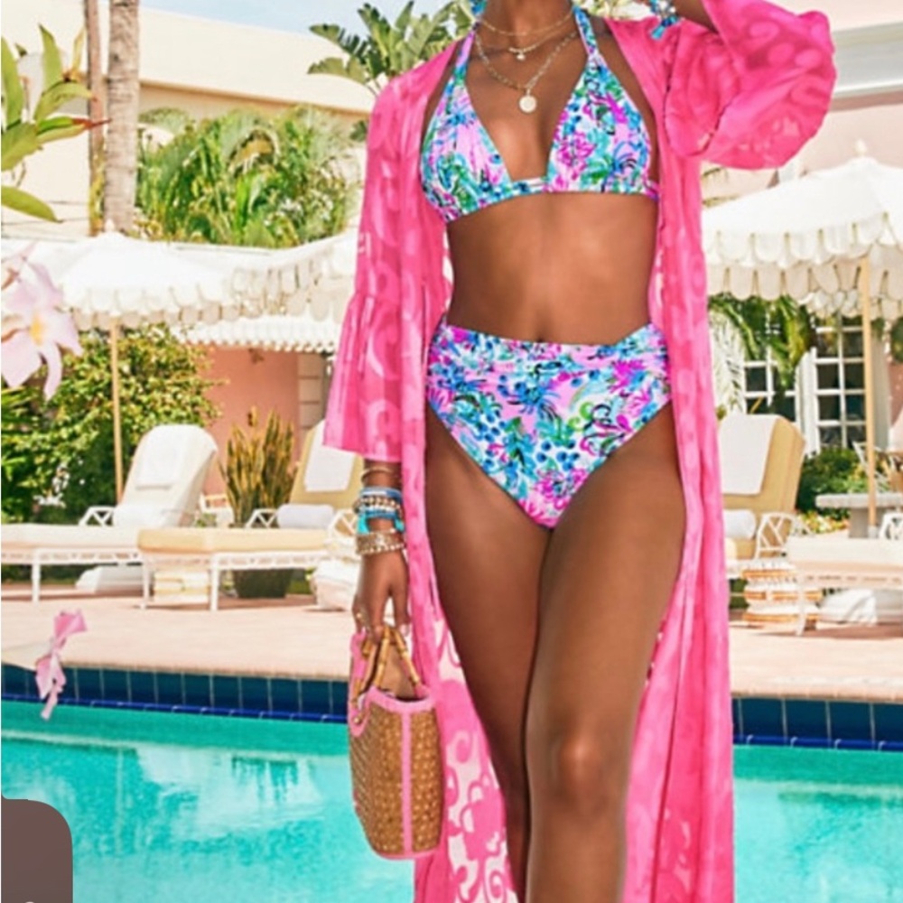 Lilly Pulitzer Yarrow High Waisted Bikini Bottom mandevilla baby paradise